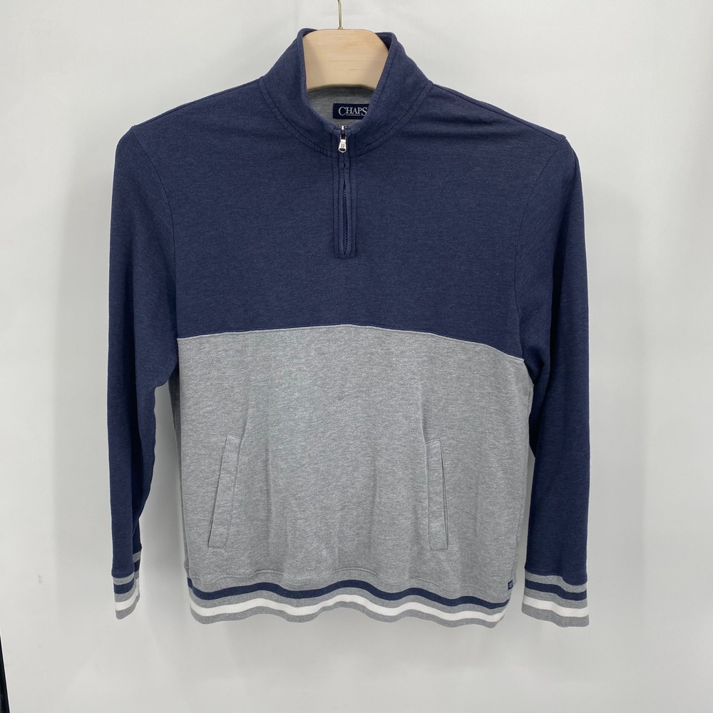 Chaps Mens XXL Quarter Zip Sweatshirt Pullover Blue Gray‎ Colorblock